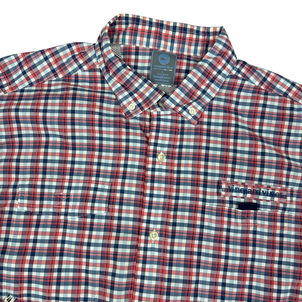 Vineyard Vines Harbor Shirt Red Plaid Performance Fishing Long Sleeve Mens Large
